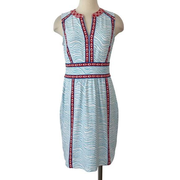 J. McLaughlin Lola Blue Sheath Dress Catalina Cloth Knee-Length Zebra Print | M - Picture 1 of 11